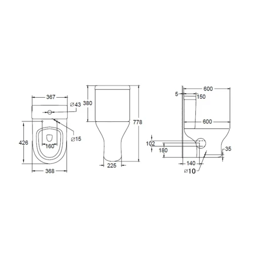 Croft Open Back Close Coupled Pan with Cistern
