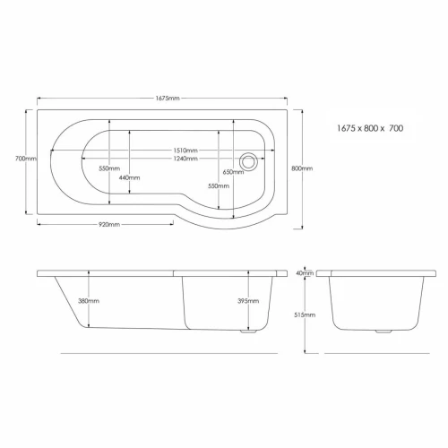 1675 x 800mm / Left