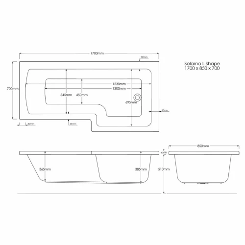  Solarna L Shaped Shower Bath